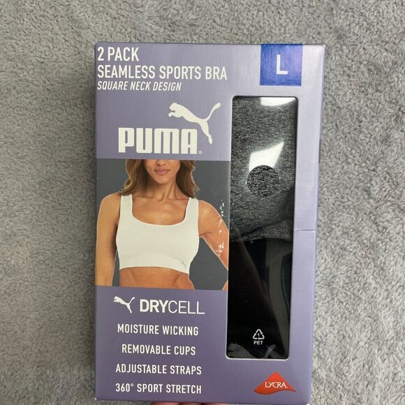 NEW Puma Women's L 2 Pack Seamless Sports Bra Square Neck Convertible Back Gray - Picture 8 of 11